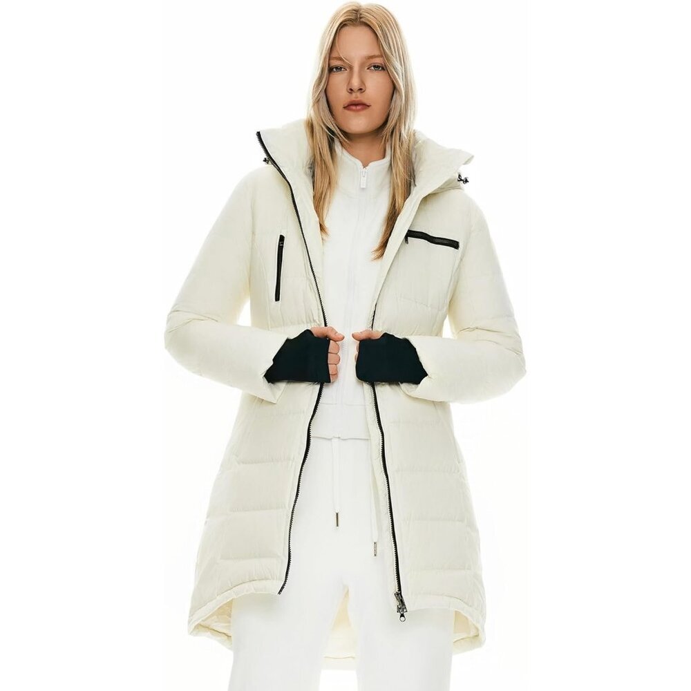 Women's Cannoli Cream Down Hooded Puffer Quilted Jacket Coat Winter Outerwear - Picture 5 of 8